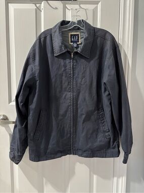 Vtg 90s GAP Harrington Jacket Large Navy Blue Cotton Canvas Bomber Workwear coat
